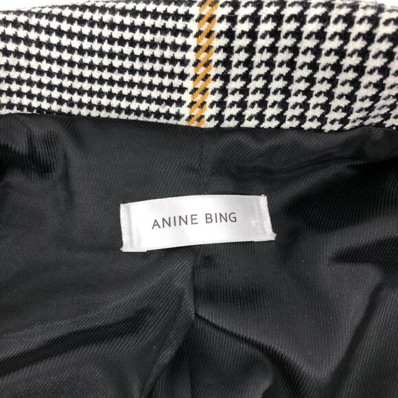 ANINE BING Madeleine Black White Yellow Houndstooth Double Breasted Blazer - Picture 2 of 13